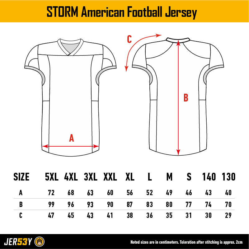 american football jersey size chart